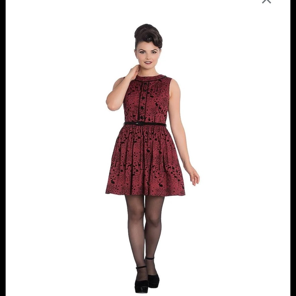 Hell Bunny Burgundy and Black Fit-and-Flare Mini Dress